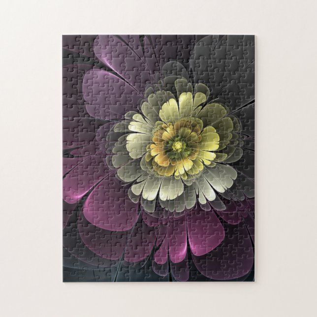 Abstrakt Modern Purpur Khaki Gray Fraktal Blume (Vertikal)
