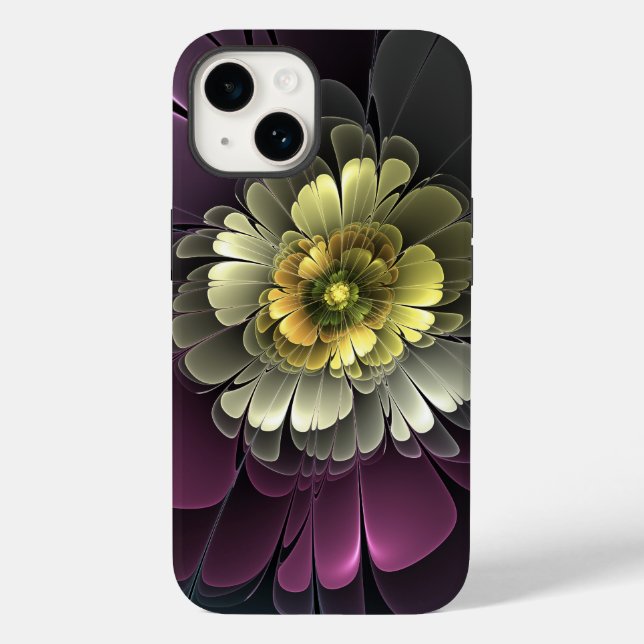 Abstrakt Modern Purpur Khaki Gray Fraktal Blume Case-Mate iPhone 14 Hülle (Rückseite)