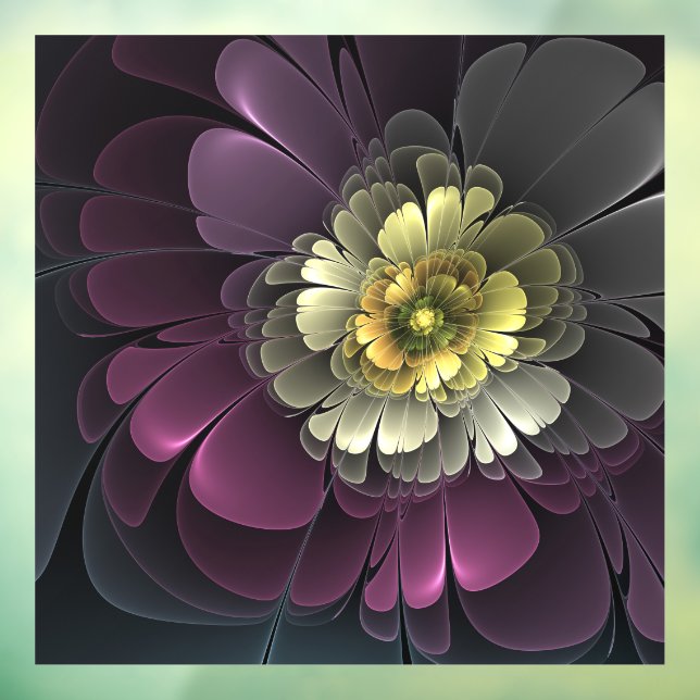 Abstrakt Modern Purpur Khaki Gray Fraktal Blume Fensteraufkleber (Blatt 3)