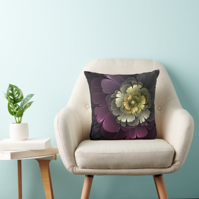 Abstrakt Modern Purpur Khaki Gray Fraktal Blume Kissen (Stuhl )