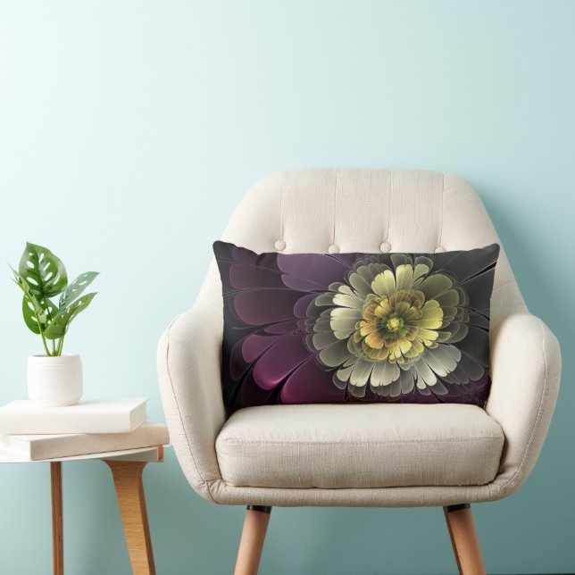 Abstrakt Modern Purpur Khaki Gray Fraktal Blume Lendenkissen (Stuhl )