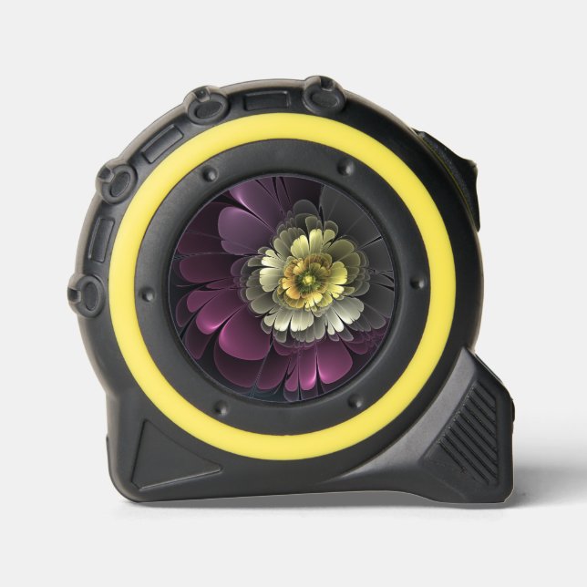 Abstrakt Modern Purpur Khaki Gray Fraktal Blume Maßband (Vorderseite)