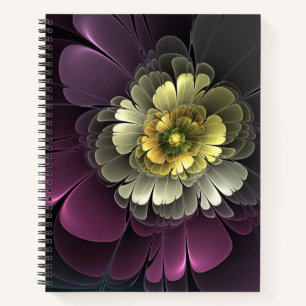 Abstrakt Modern Purpur Khaki Gray Fraktal Blume Notizbuch