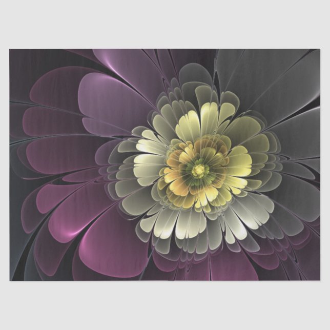 Abstrakt Modern Purpur Khaki Gray Fraktal Blume Seidenpapier (Vorderseite)