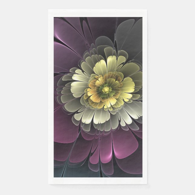 Abstrakt Modern Purpur Khaki Gray Fraktal Blume Serviette (Vorderseite)