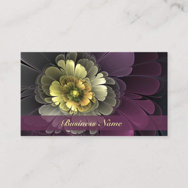 Abstrakt Modern Purpur Khaki Gray Fraktal Blume Visitenkarte (Vorderseite)