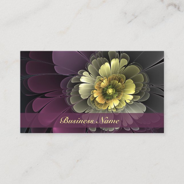 Abstrakt Modern Purpur Khaki Gray Fraktal Blume Visitenkarte (Vorderseite)