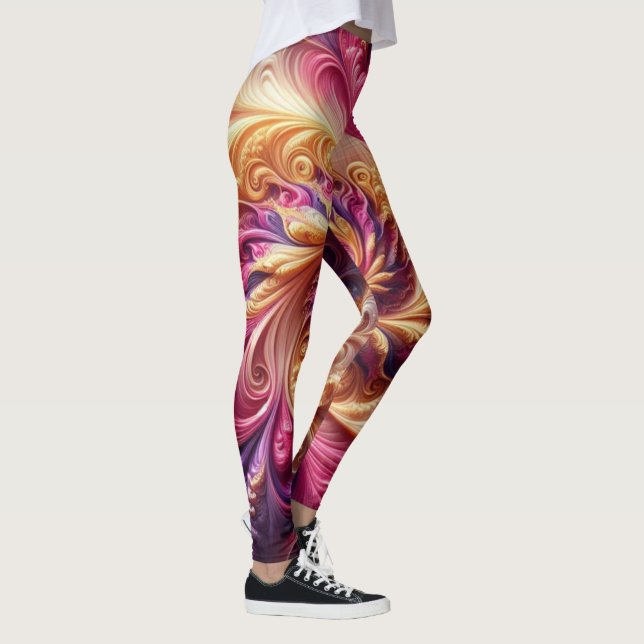 Abstrakt, modern, rosa, goldfarben und Lila Leggings (Rechts)