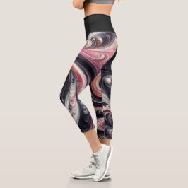 Abstrakt modern, rosa, schwarz und weiß capri leggings