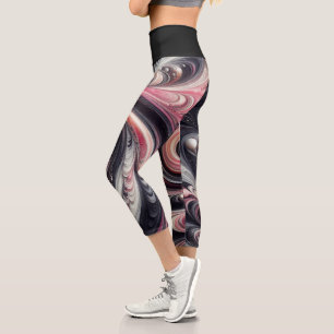 Abstrakt modern, rosa, schwarz und weiß capri leggings