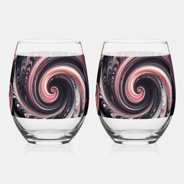 Abstrakt modern, rosa, schwarz und weiß weinglas ohne stiel (Rückseite)
