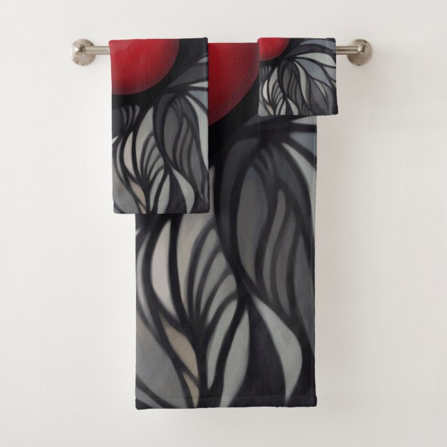 Abstrakt, modern, rot, schwarz, weiß badhandtuch set (Insitu)