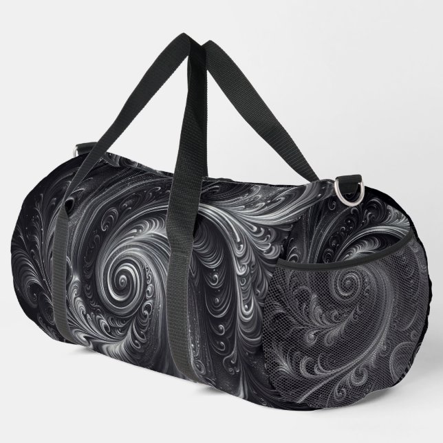 Abstrakt-modern, schlicht, schwarz und weiß duffle bag (Rechte Ecke)