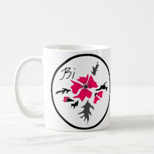 Abstrakt moderne rosa Blumen graue Blätter Druck w Kaffeetasse