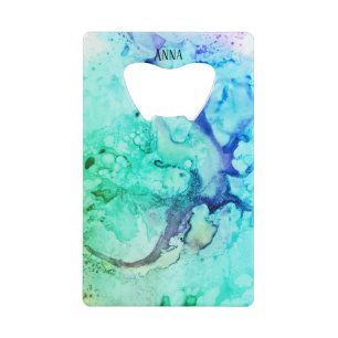 *~ Abstrakt Modernes Aquarell Grün Türkis Geldbeutel Flaschenöffner