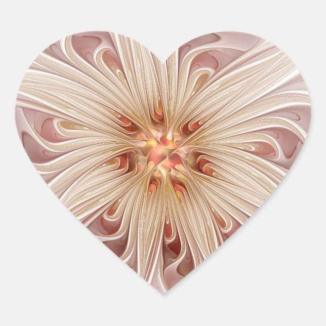 Abstrakt Modernes Peach Pasta Blume Fraktal Herz-Aufkleber (Vorderseite)