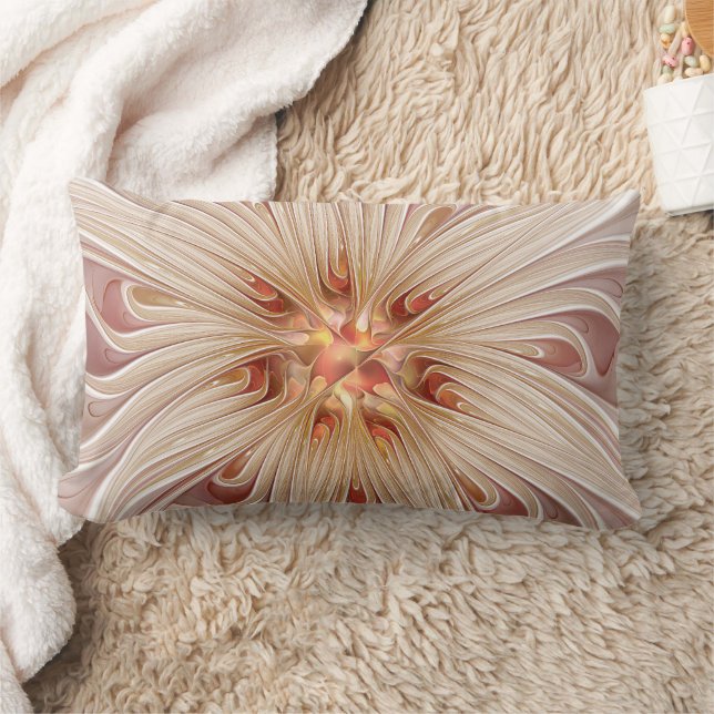 Abstrakt Modernes Peach Pasta Blume Fraktal Lendenkissen (Decke)
