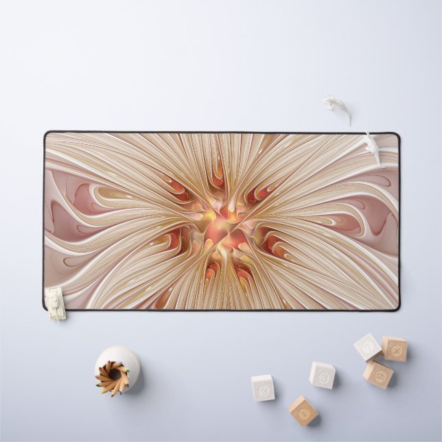 Abstrakt Modernes Peach Pasta Blume Fraktal Schreibtischunterlage (Kindertisch)