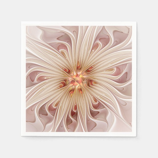 Abstrakt Modernes Peach Pasta Blume Fraktal Serviette (Vorderseite)