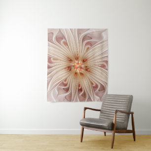 Abstrakt Modernes Peach Pasta Blume Fraktal Wandteppich