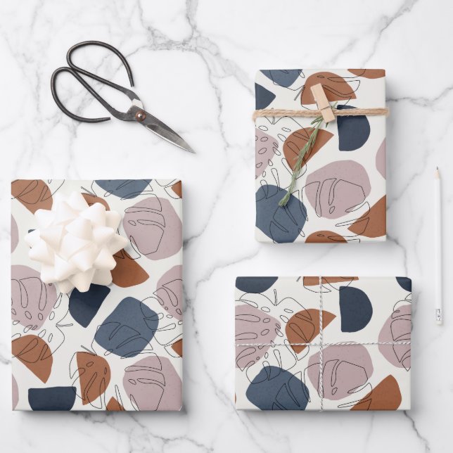 Abstrakt Monstera Geschenkpapier Set (Vorderseite)