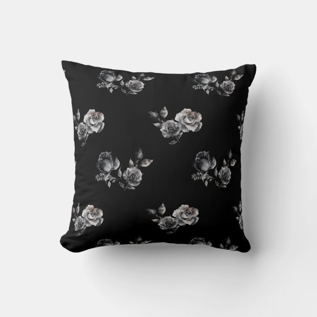Abstrakt Moody Rose Schwarzes Blumenmuster Kissen (Vorderseite)