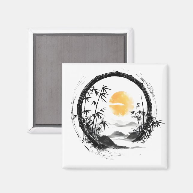 Abstrakt Moon Zen Bamboo Flow Magnet (Vorderseite/Rückseite)