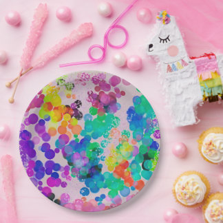 Abstrakt Multicolor Birthday Bokeh Bubbles Pappteller