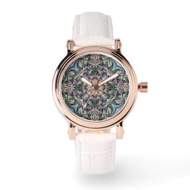 Abstrakt Multicolor Sukkulentgarten Rosette Armbanduhr (Vorderseite)