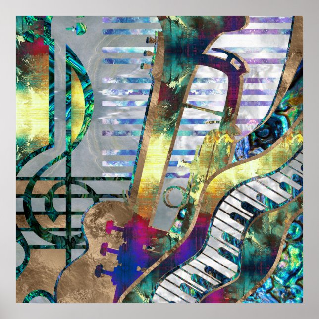 Abstrakt Music Art Collage - Mixed Media #1 Poster (Vorne)