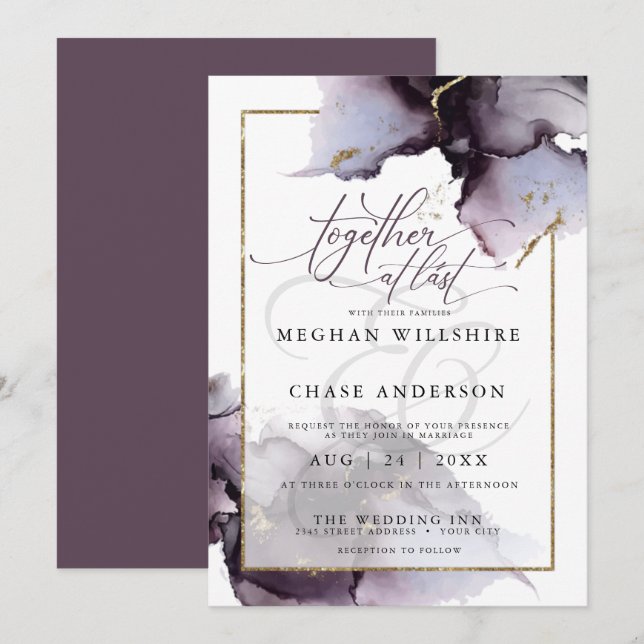 Abstrakt Mute Amethyst Heather Lila Wedding Inv Einladung (Vorne/Hinten)
