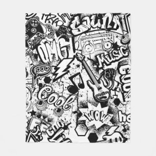 Abstrakt nahtlos schwarz-weiß Comics Graffiti Fleecedecke