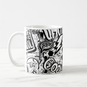 Abstrakt nahtlos schwarz-weiß Comics Graffiti Kaffeetasse