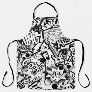 Abstrakt nahtlos schwarz-weiß-Comics-Graffiti Schürze