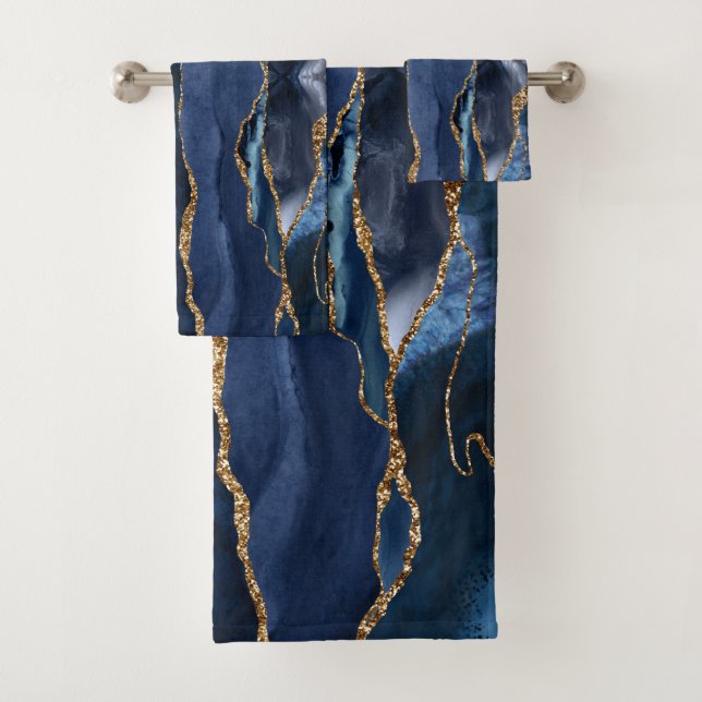 Abstrakt Navy Blue Agate Watercolor Badhandtuch Set (Insitu)