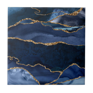 Abstrakt Navy Blue Agate Watercolor Fliese