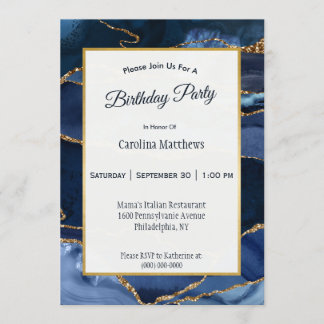 Abstrakt Navy Blue Agate Watercolor Geburtstag Einladung