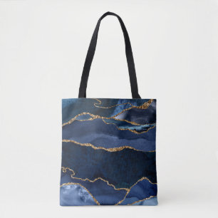 Abstrakt Navy Blue Agate Watercolor Tasche