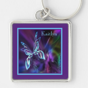 Abstrakt Neon Blue Lila Butterfly Premium Schlüsselanhänger