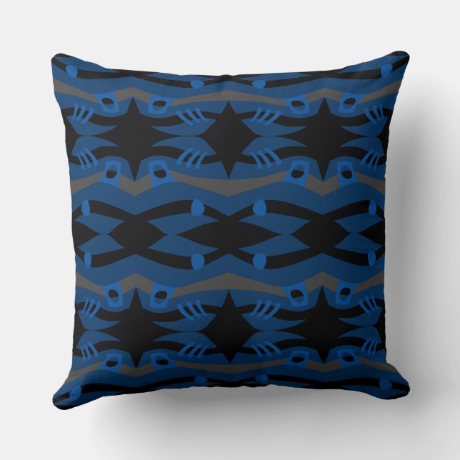 Abstrakt Noah's Ark Black Blue Gray Kissen (Rückseite)