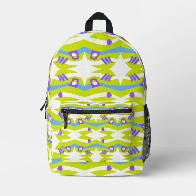 Abstrakt Noahs Ark Green Lila Blue Bedruckter Rucksack (Vorderseite)
