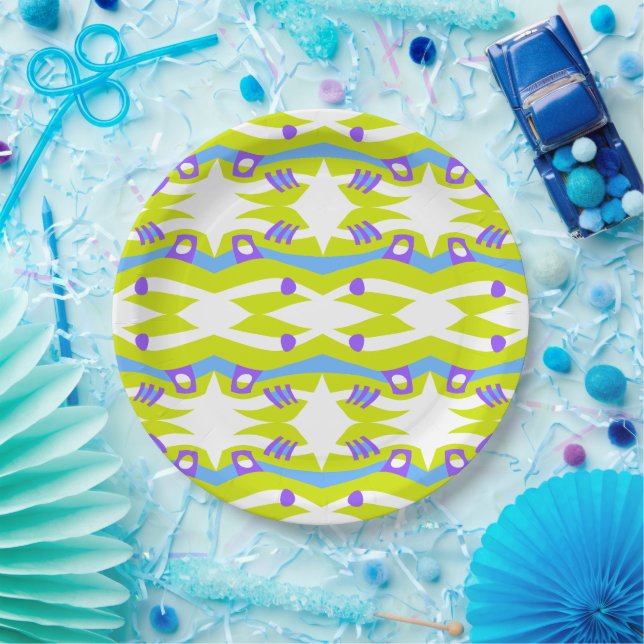 Abstrakt Noahs Ark Green Lila Blue Pappteller (Party)