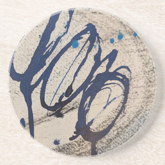 Abstrakt O - Blau und Grau Getränkeuntersetzer (Vorne)