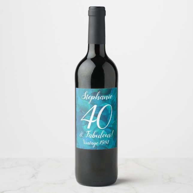 Abstrakt Ocean Blue Aquamarin 40 und fabelhafte Ge Weinetikett (Vorderseite)