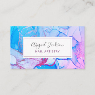 Abstrakt Ocean Blue Pink Watercolor Nagelkunst Visitenkarte