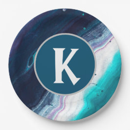 Abstrakt Ocean Monogram Pappteller