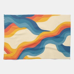 Abstrakt Orange Blau Retro Wellenstreifen Modern B Geschirrtuch