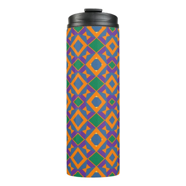 Abstrakt Orange Blue Lila Muster mit Diamanten Thermosbecher (Vorderseite)