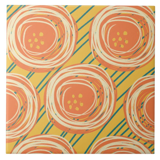 Abstrakt Orange Bold Poppy Florals Fliese (Vorderseite)