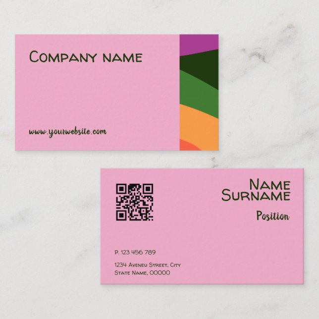 Abstrakt orange-gelb-rosa QR-Visitenkarte Visitenkarte (Vorne/Hinten)